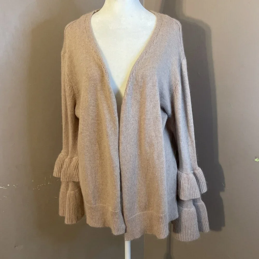 POL Cardigan Sweater Pink Open Front Tiered Bell Sleeves Wool Blend Wms Sz M - Picture 1 of 10